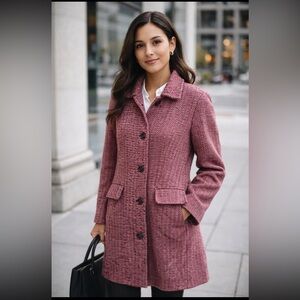 Vintage Old Navy Herringbone Coat • Burgundy‎ Plum Wool Blend Classic Tailored